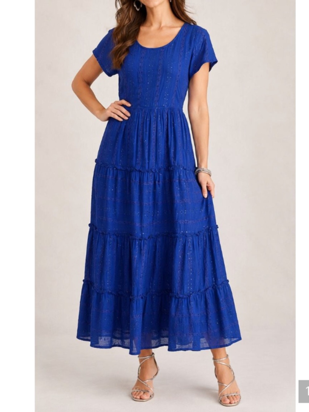 Soft Surroundings Kara Shimmer Blue Sequin Tiered Maxi Dress Large NWT Boho